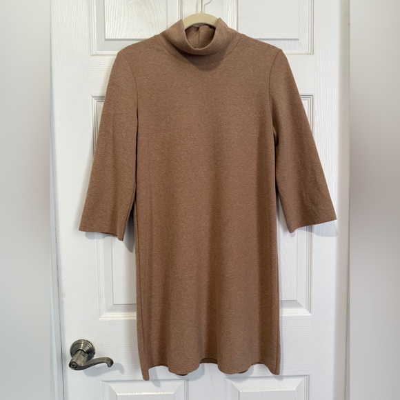 ZARA Soft Touch Mock Neck Sweater Dress Tan SZ Small Neutral Minimalist - Picture 1 of 11
